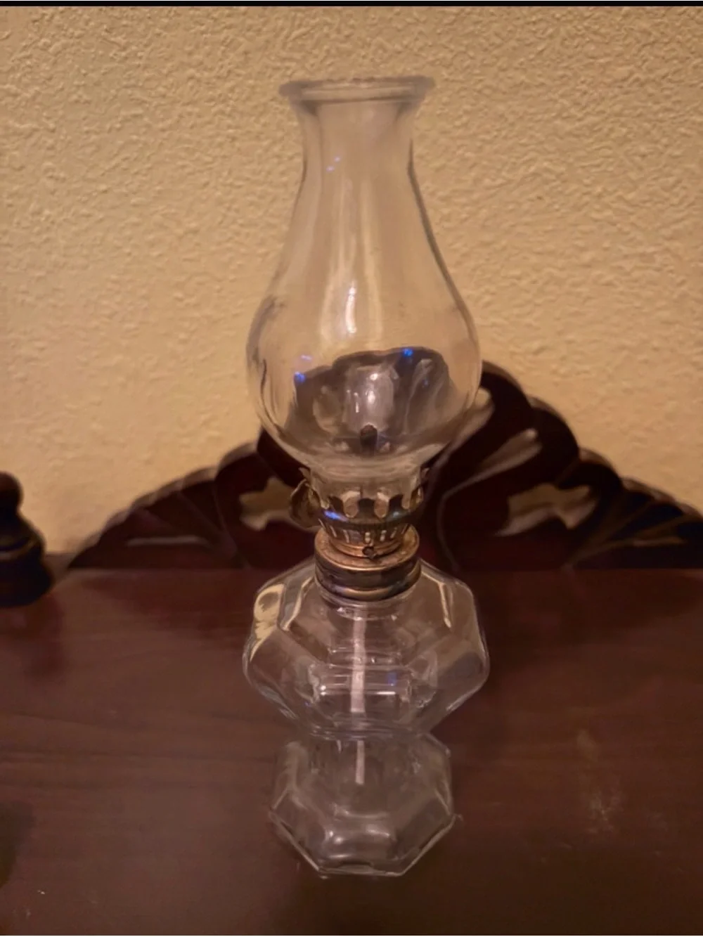 Vintage Mini Clear Glass Kerosene Oil Lamp with Brass Accent